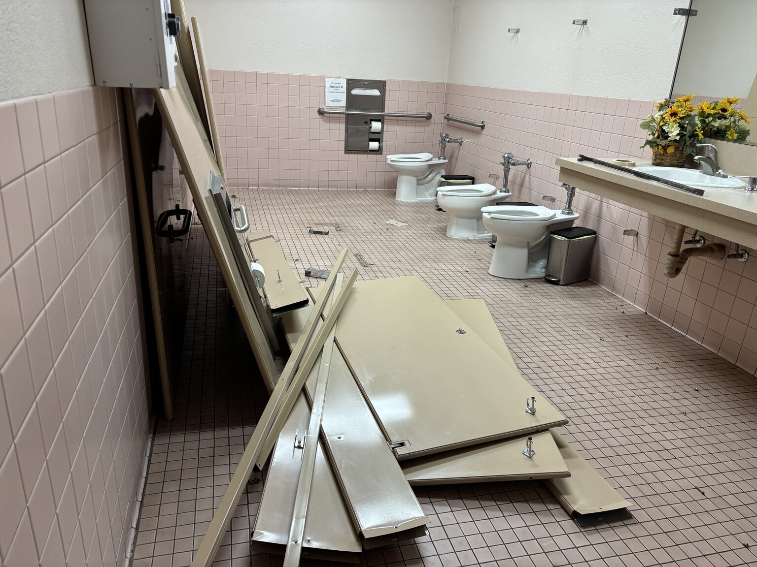 Existing commercial restroom before modernization