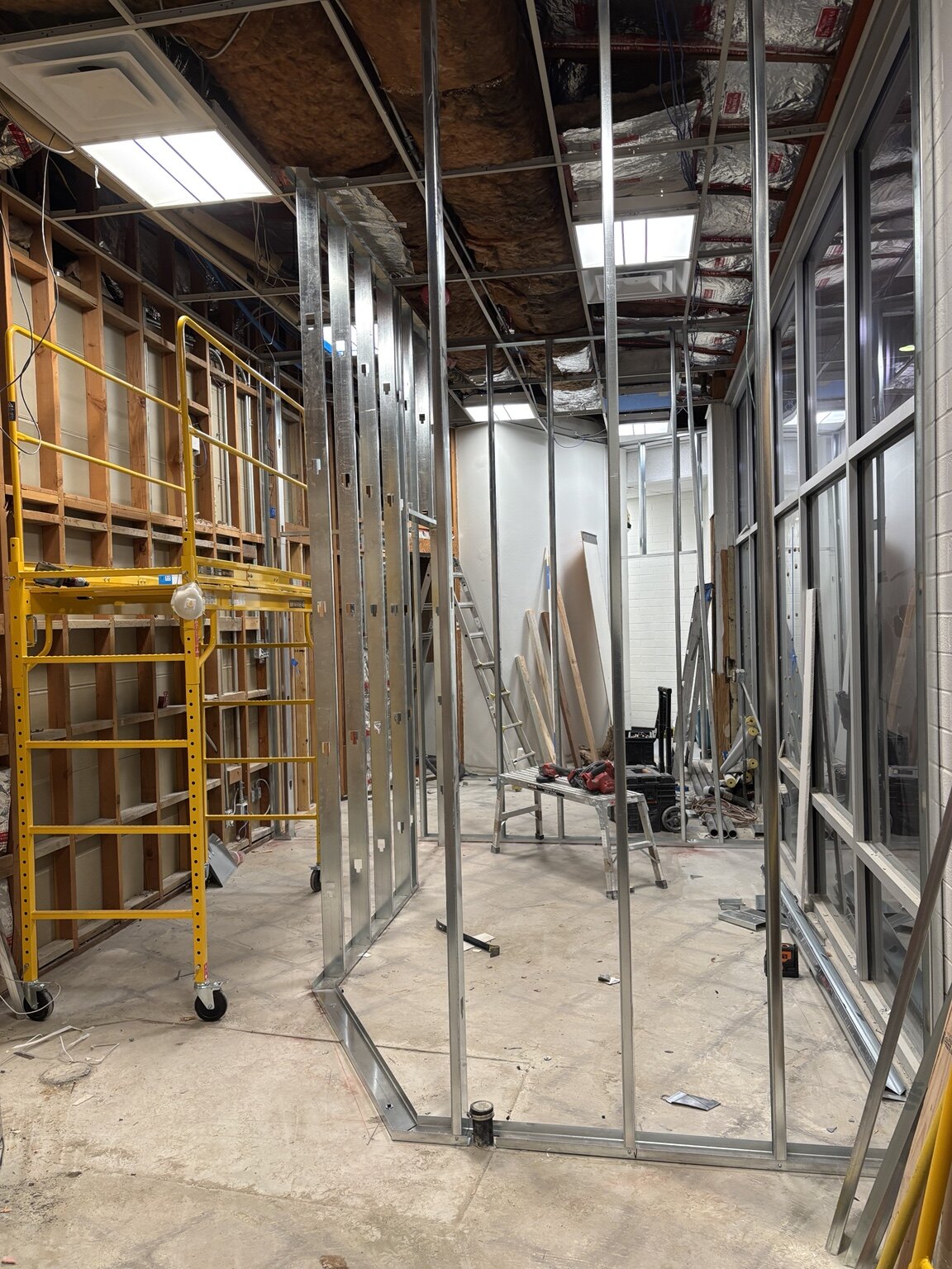 Metal-stud framing during a commercial tenant improvement